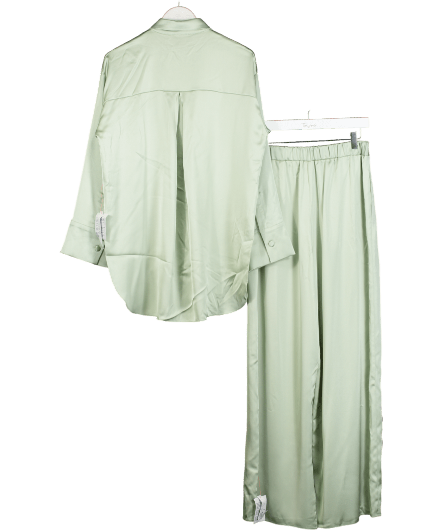 ASOS Satin Pyjama Shirt & Wide Leg Trouser Co - ord In Sage Green UK 8 - Reliked