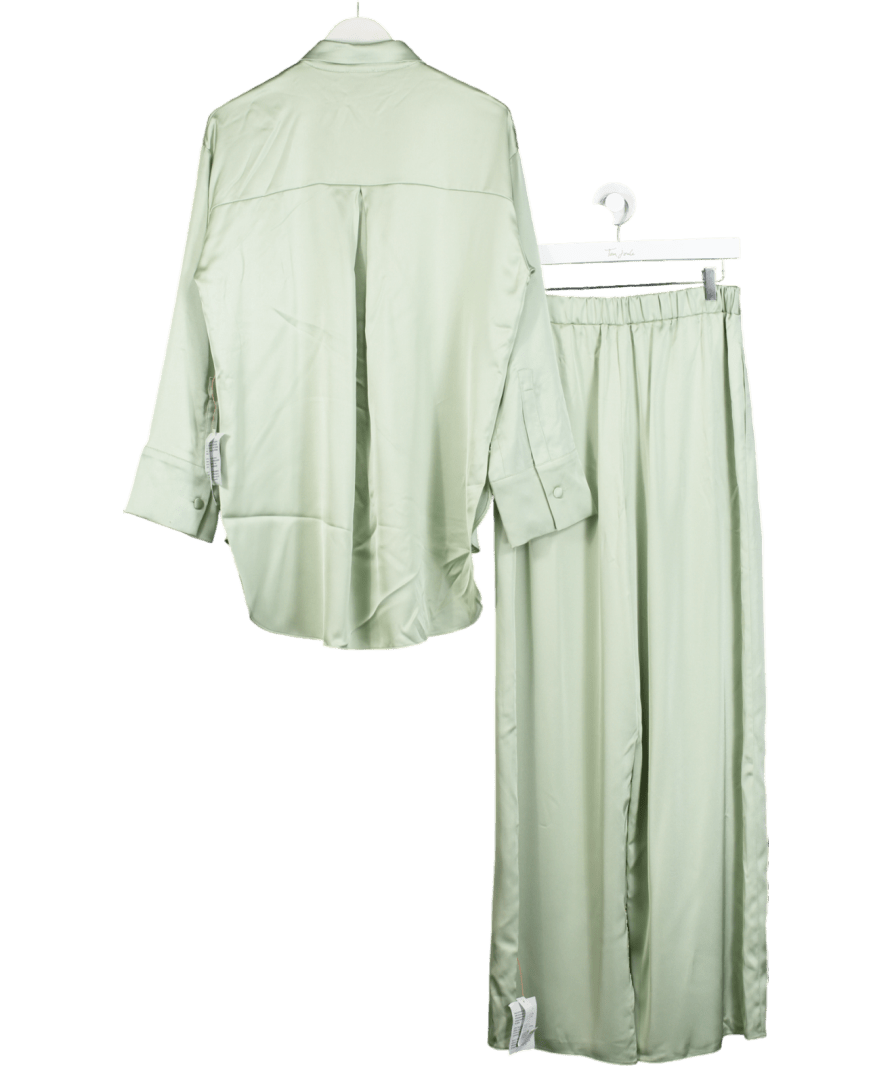 ASOS Satin Pyjama Shirt & Wide Leg Trouser Co - ord In Sage Green UK 8 - Reliked