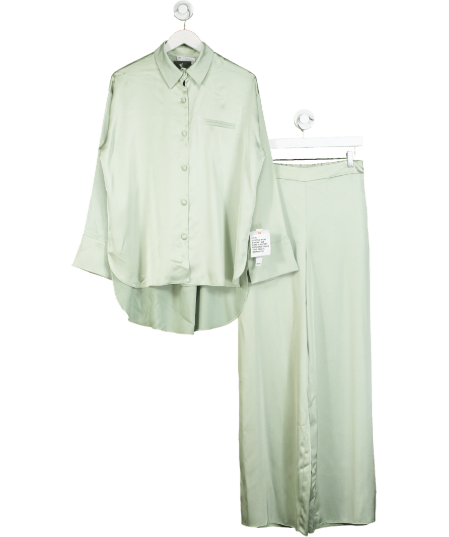 ASOS Satin Pyjama Shirt & Wide Leg Trouser Co - ord In Sage Green UK 8 - Reliked