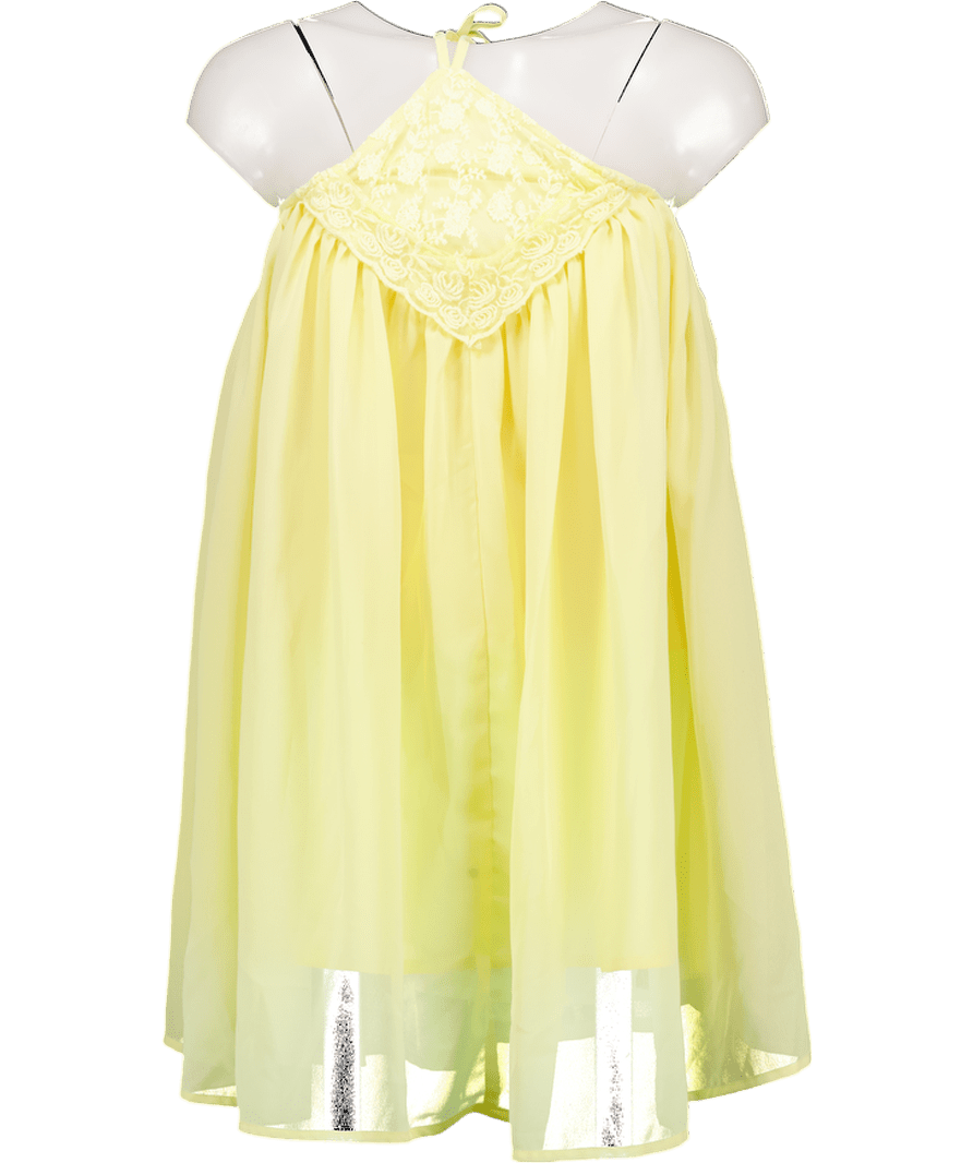 ASOS Yellow Embroidered Halter Neck Mini Puff Dress In Lemon UK 8 - Reliked