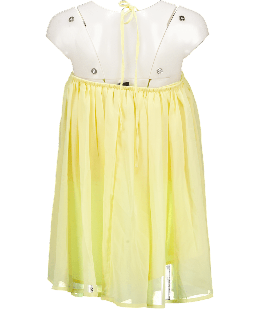 ASOS Yellow Embroidered Halter Neck Mini Puff Dress In Lemon UK 8 - Reliked