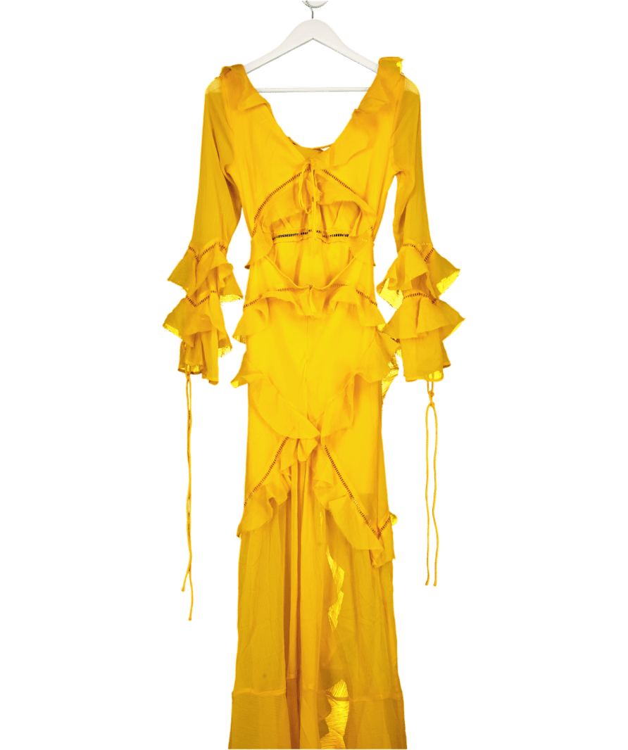 ASOS Yellow Long Sleeve Chiffon Ruffle High Low Maxi Dress UK 8 - Reliked