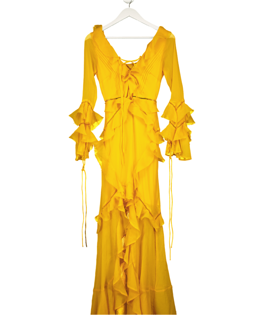 ASOS Yellow Long Sleeve Chiffon Ruffle High Low Maxi Dress UK 8 - Reliked