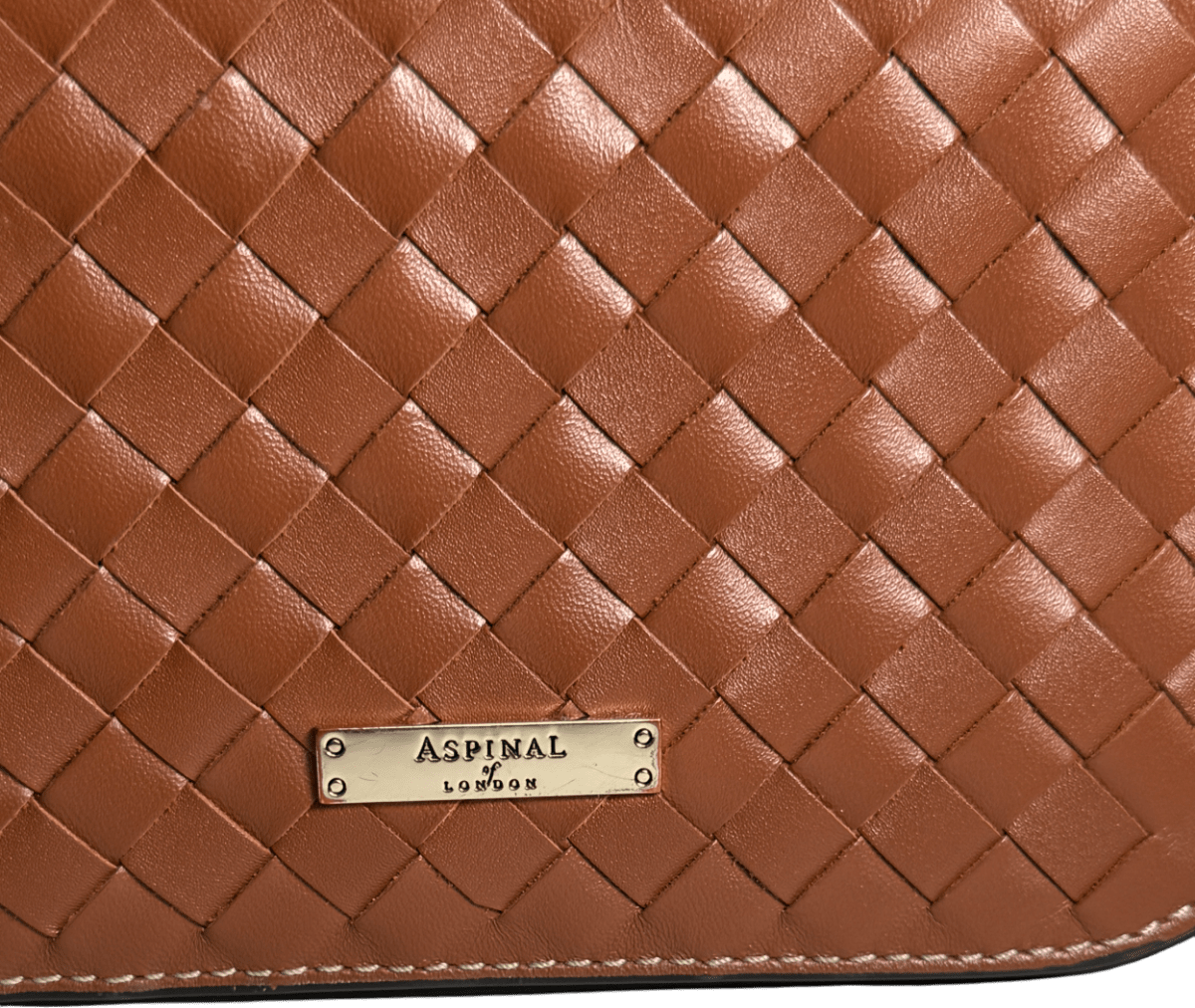 Aspinal Of London Brown Ella Crossbody Tan Woven Leather Bag - Reliked