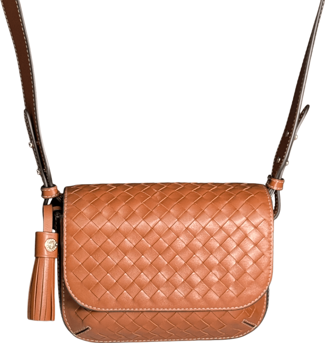Aspinal Of London Brown Ella Crossbody Tan Woven Leather Bag - Reliked