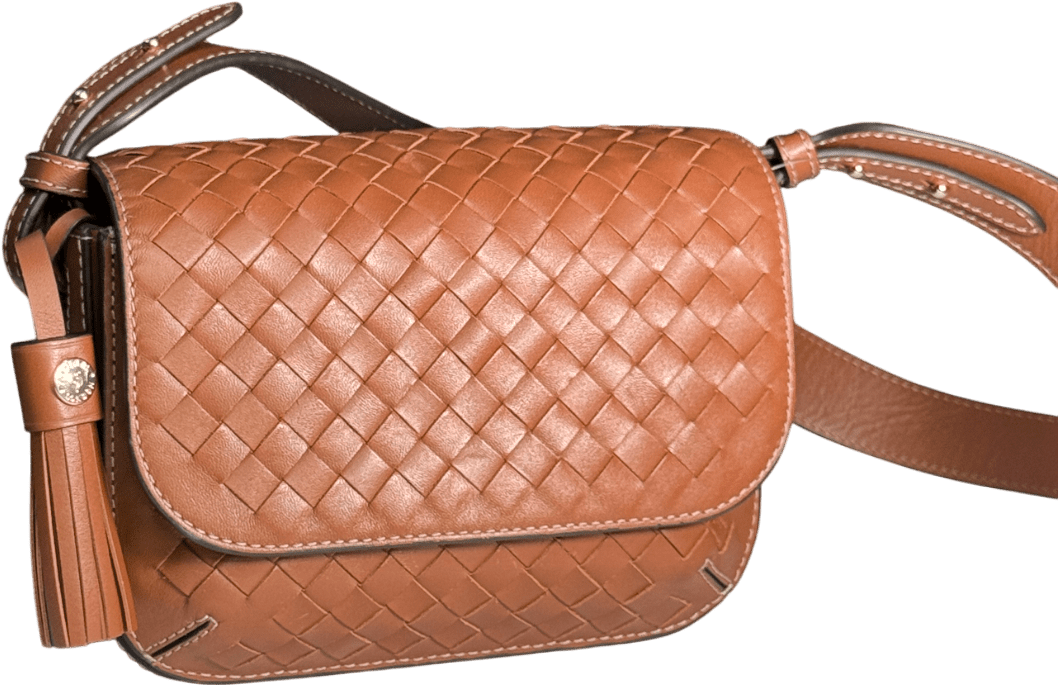 Aspinal Of London Brown Ella Crossbody Tan Woven Leather Bag - Reliked