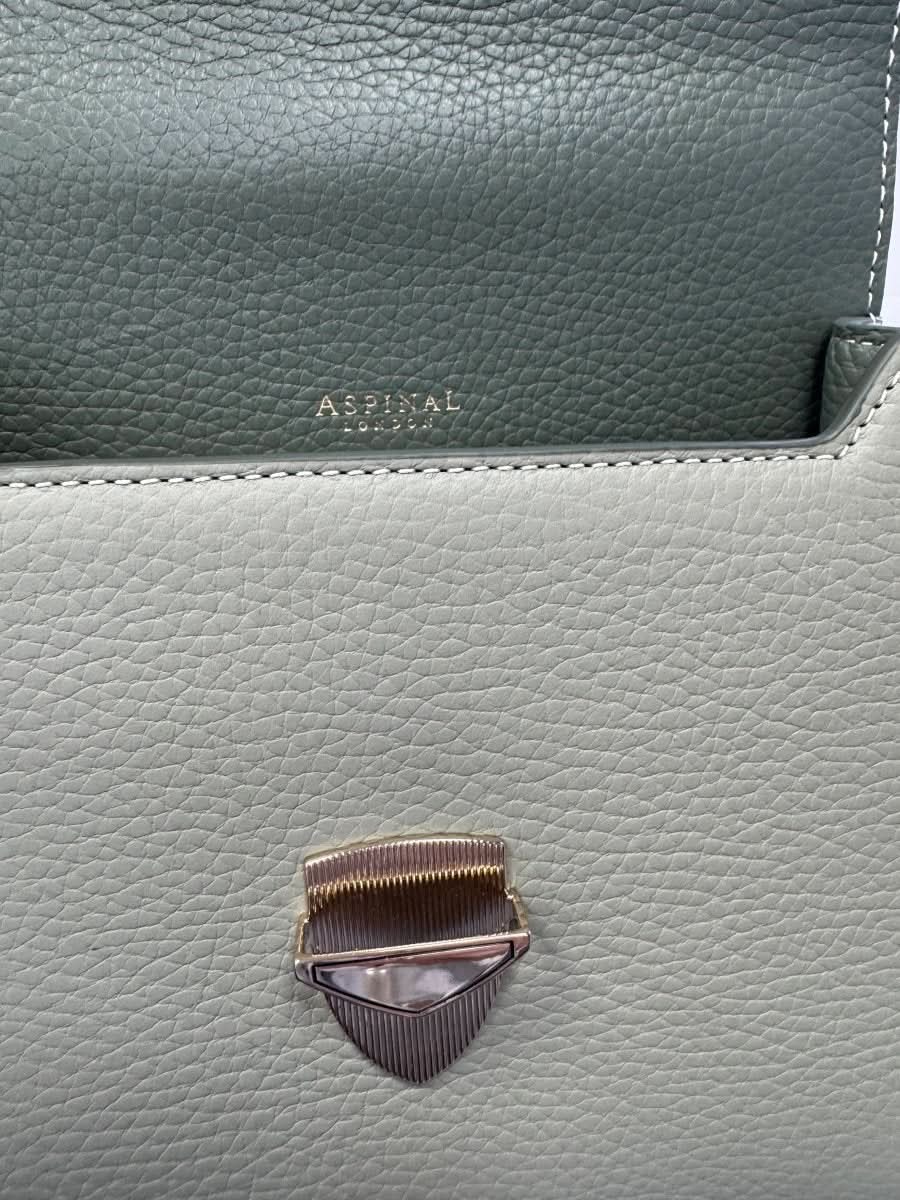Aspinal Of London Green Medium Midi Mayfair 2 Pistachio, Sage & Ivory Pebble Leather Handbag - Reliked