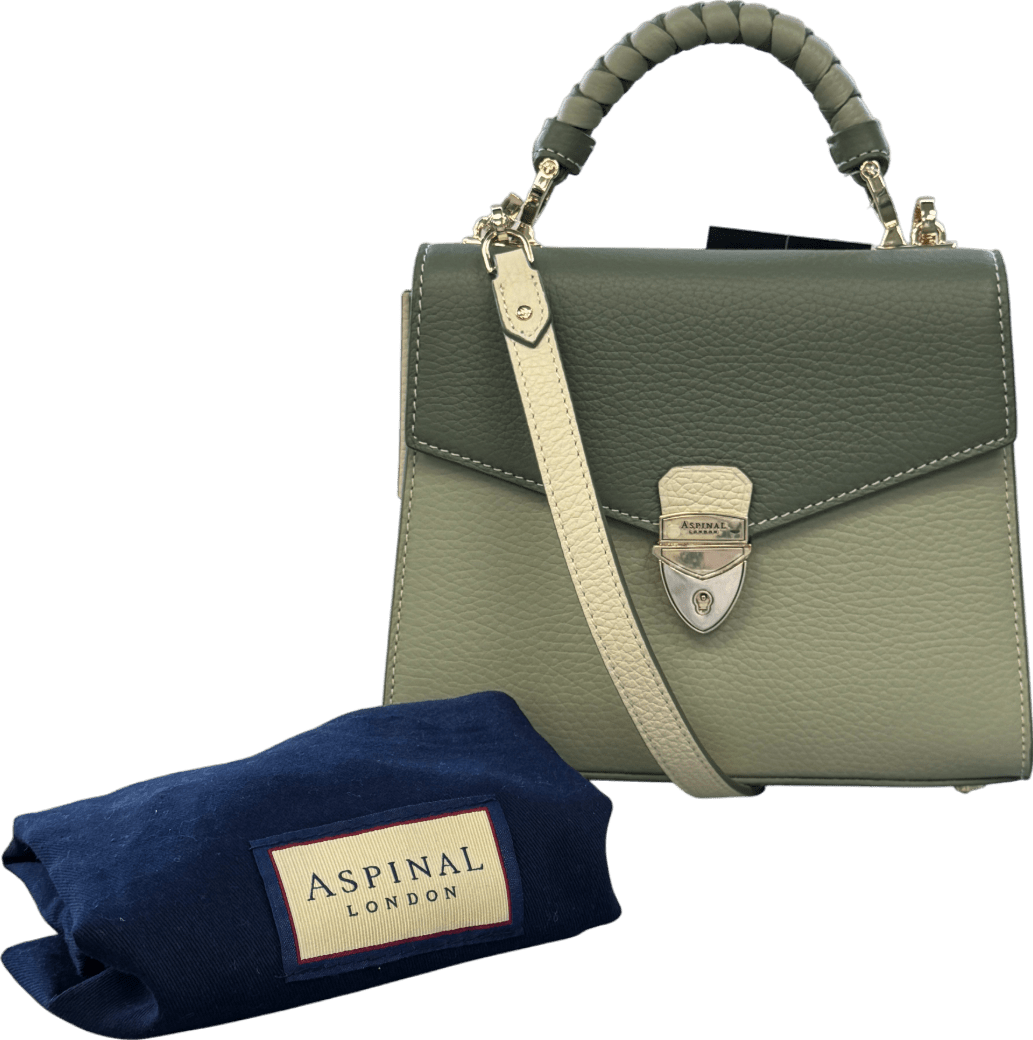 Aspinal Of London Green Medium Midi Mayfair 2 Pistachio, Sage & Ivory Pebble Leather Handbag - Reliked
