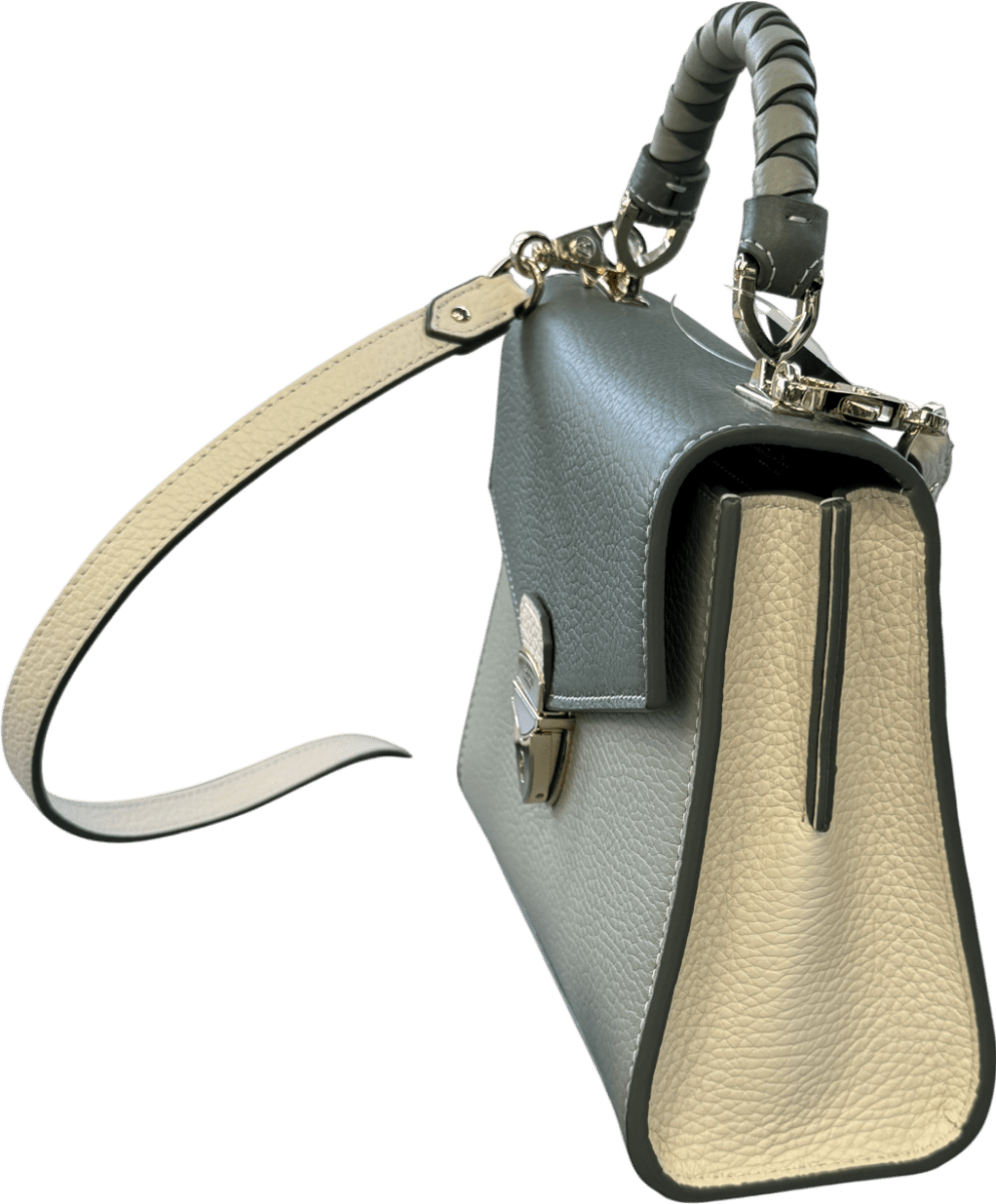 Aspinal Of London Green Medium Midi Mayfair 2 Pistachio, Sage & Ivory Pebble Leather Handbag - Reliked