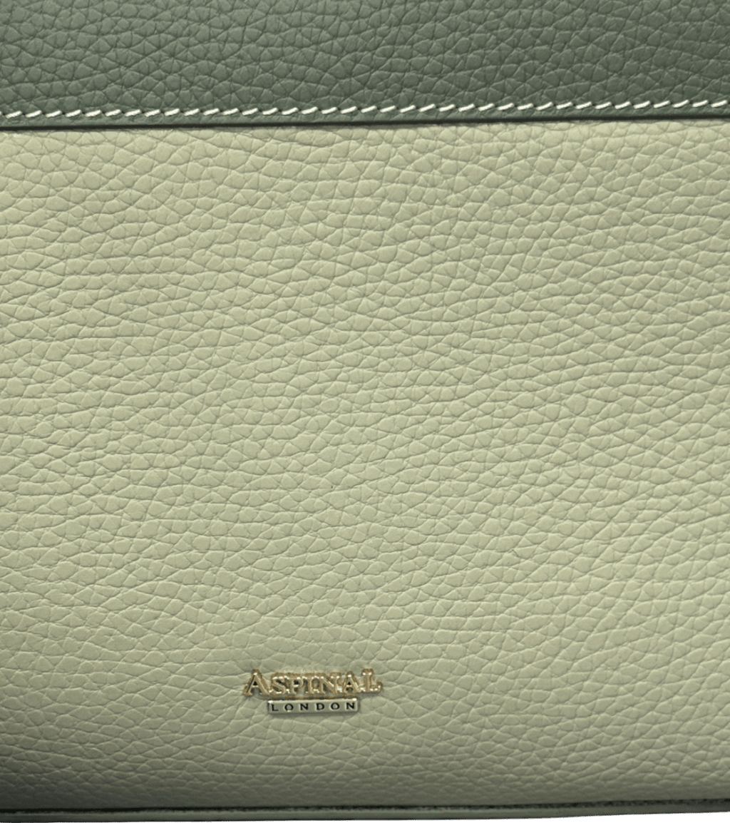 Aspinal Of London Green Medium Midi Mayfair 2 Pistachio, Sage & Ivory Pebble Leather Handbag - Reliked