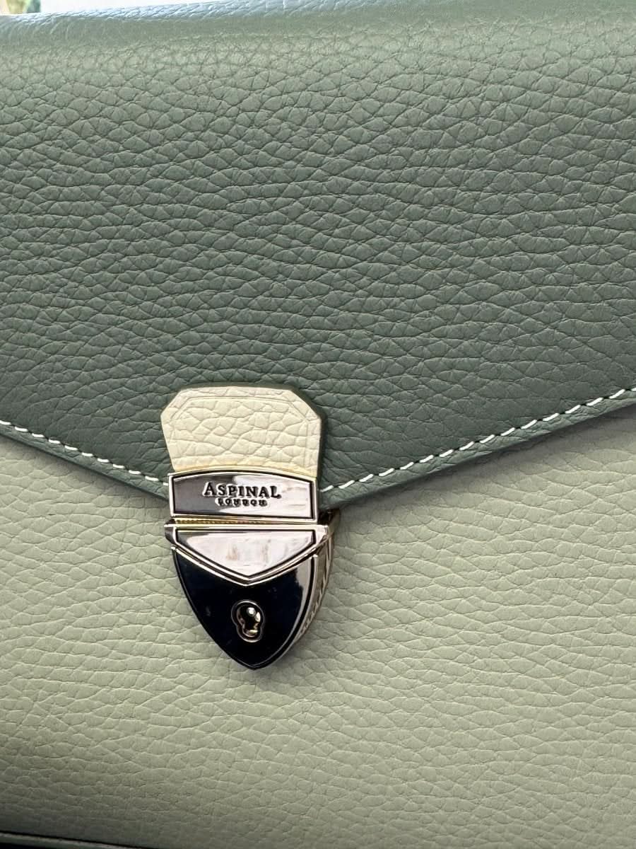 Aspinal Of London Green Medium Midi Mayfair 2 Pistachio, Sage & Ivory Pebble Leather Handbag - Reliked