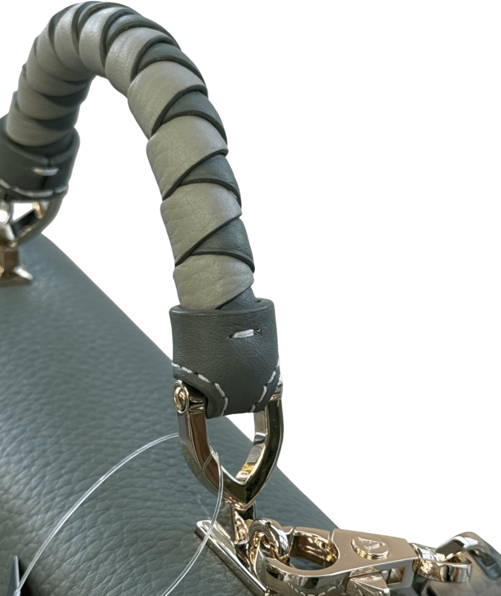 Aspinal Of London Green Medium Midi Mayfair 2 Pistachio, Sage & Ivory Pebble Leather Handbag - Reliked