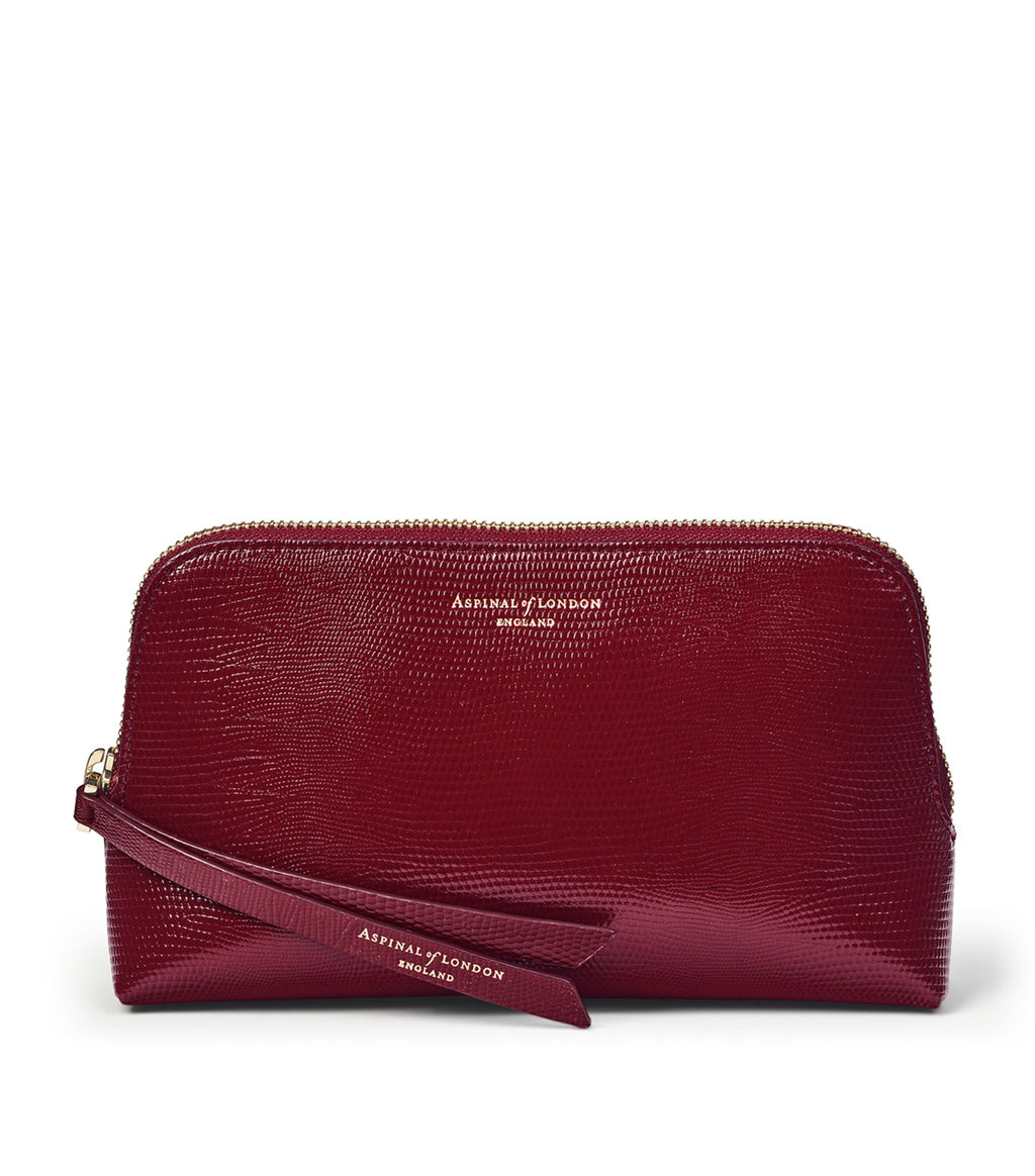 Aspinal of London Burgundy Lizard-Print Leather Large Cosmetic Case