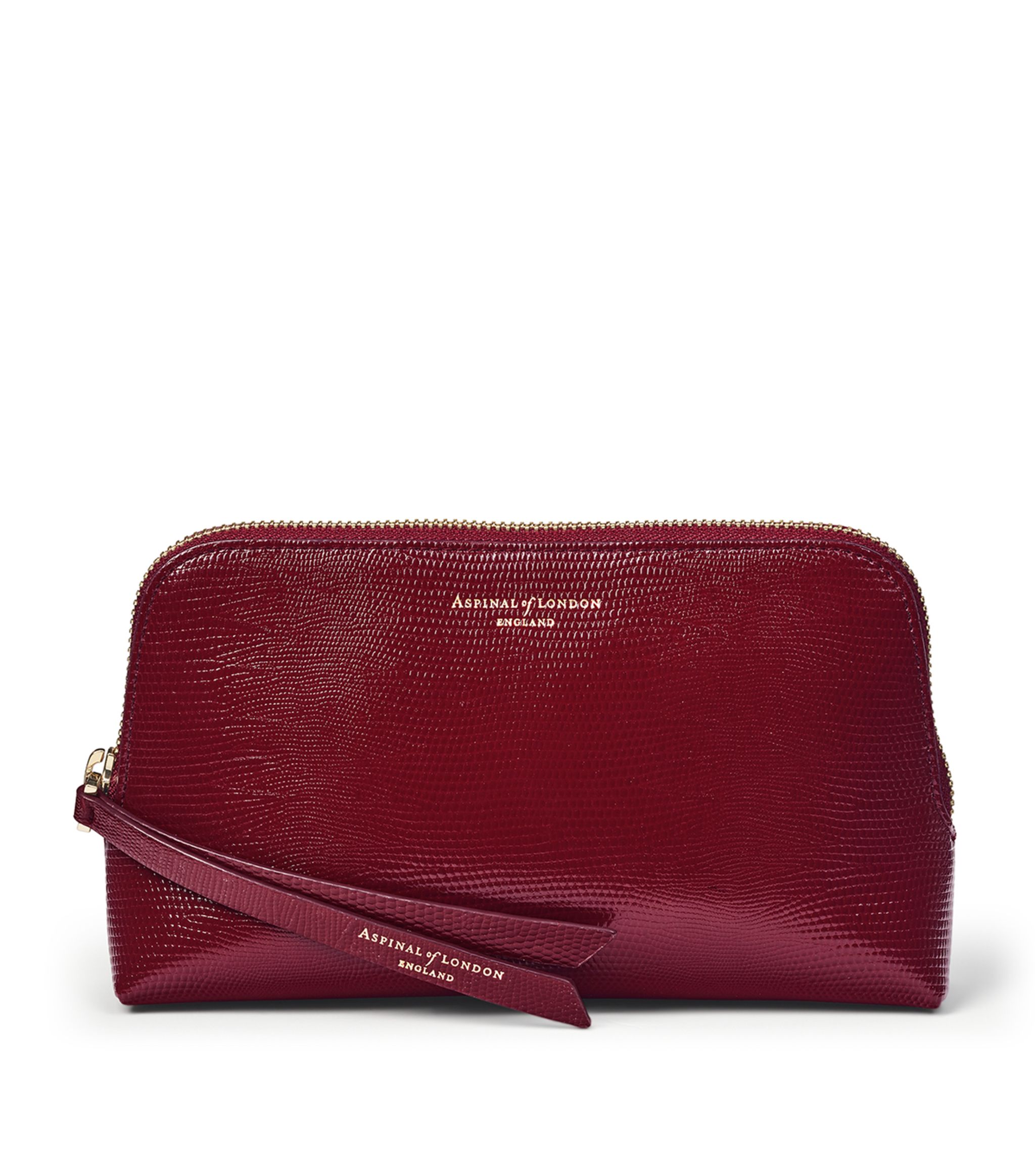 Aspinal of London Burgundy Lizard-Print Leather Large Cosmetic Case