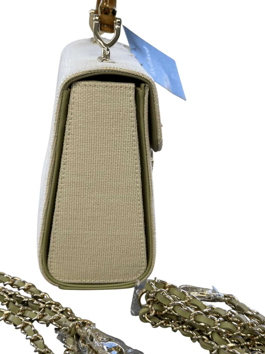 Aspinal Of London Midi Mayfair English Garden Hand Embroidery On Canvas Raffia Handbag - Reliked