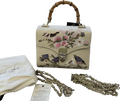 Aspinal Of London Midi Mayfair English Garden Hand Embroidery On Canvas Raffia Handbag - Reliked
