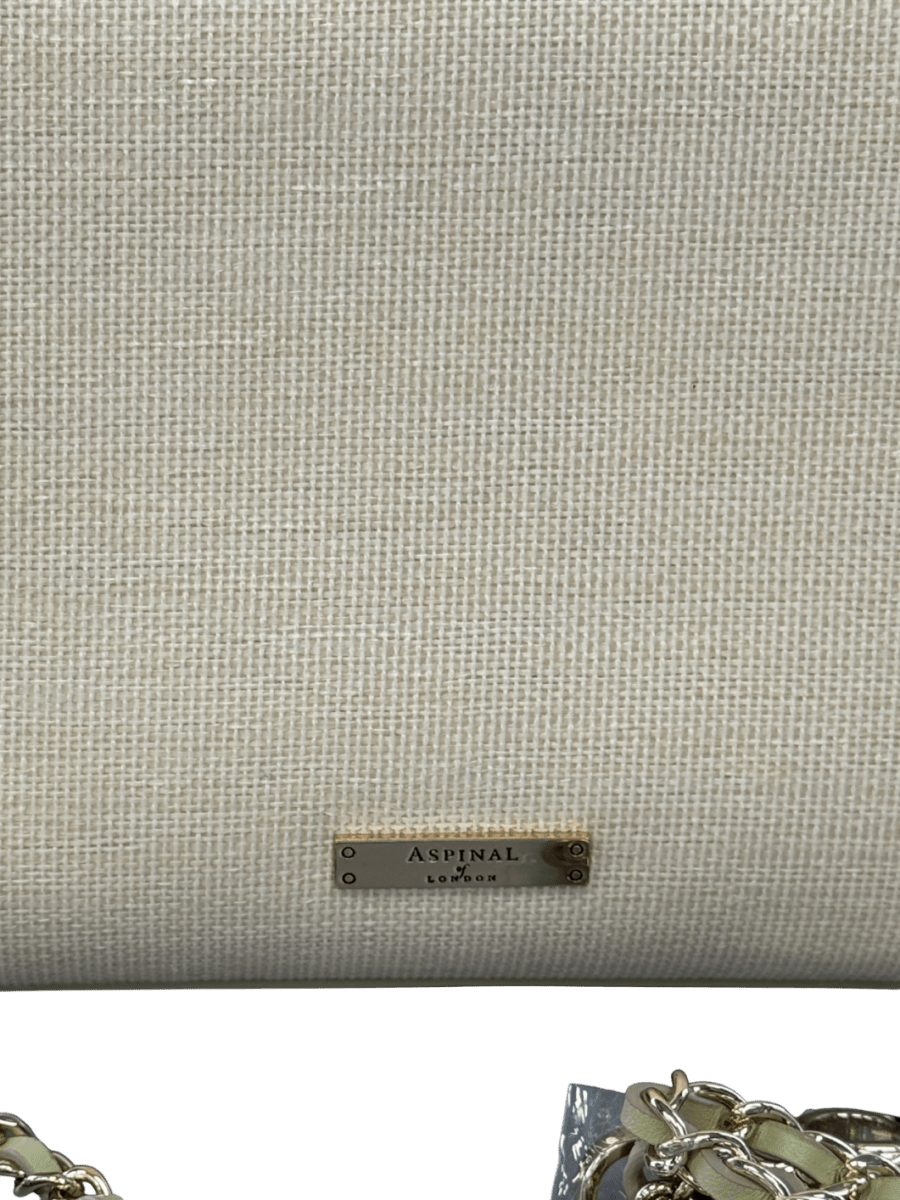 Aspinal Of London Midi Mayfair English Garden Hand Embroidery On Canvas Raffia Handbag - Reliked