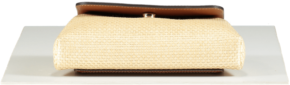 Aspinal of London Natural Raffia & Smooth Tan Leather Clutch bag - Reliked