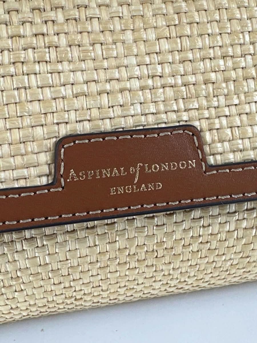 Aspinal of London Natural Raffia & Smooth Tan Leather Clutch bag - Reliked