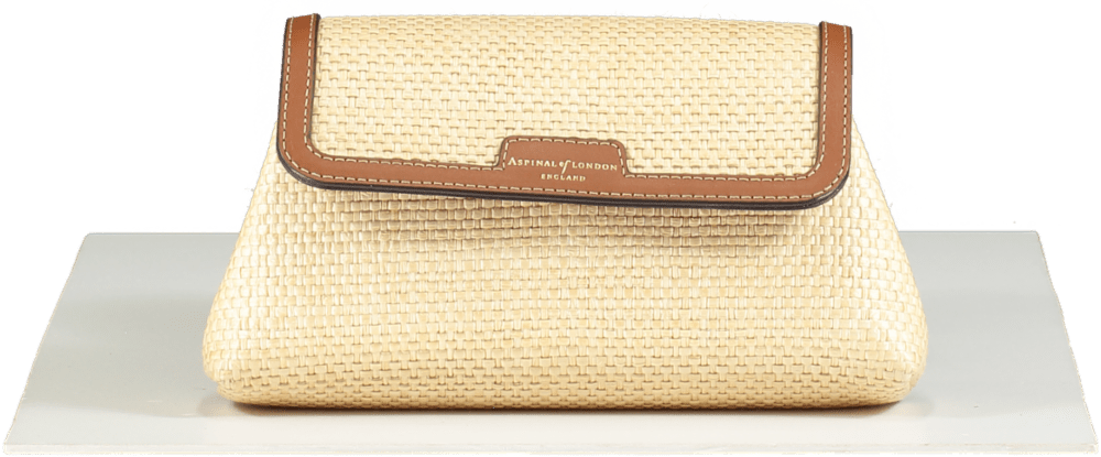 Aspinal of London Natural Raffia & Smooth Tan Leather Clutch bag - Reliked