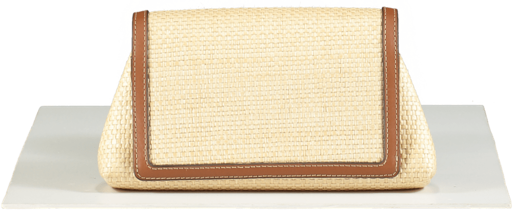 Aspinal of London Natural Raffia & Smooth Tan Leather Clutch bag - Reliked