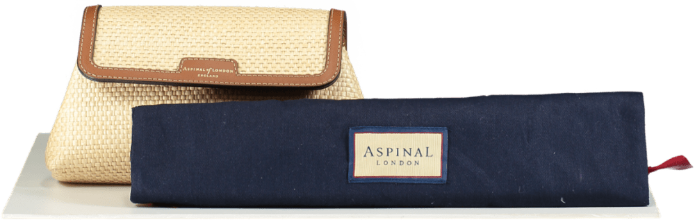 Aspinal of London Natural Raffia & Smooth Tan Leather Clutch bag - Reliked