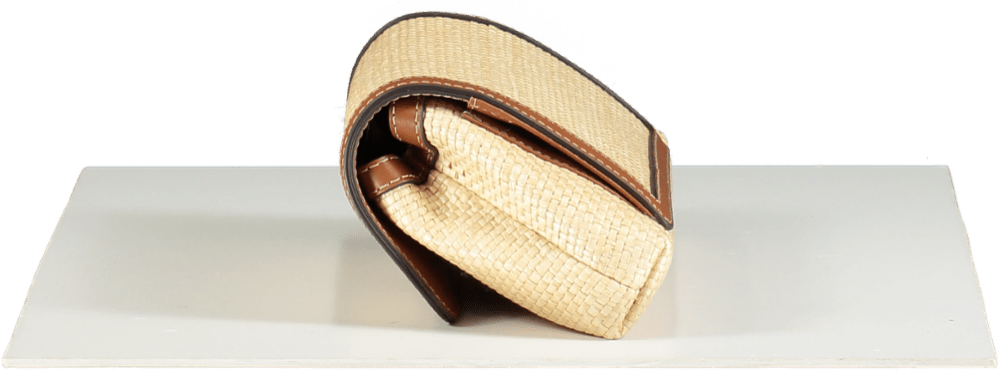 Aspinal of London Natural Raffia & Smooth Tan Leather Clutch bag - Reliked