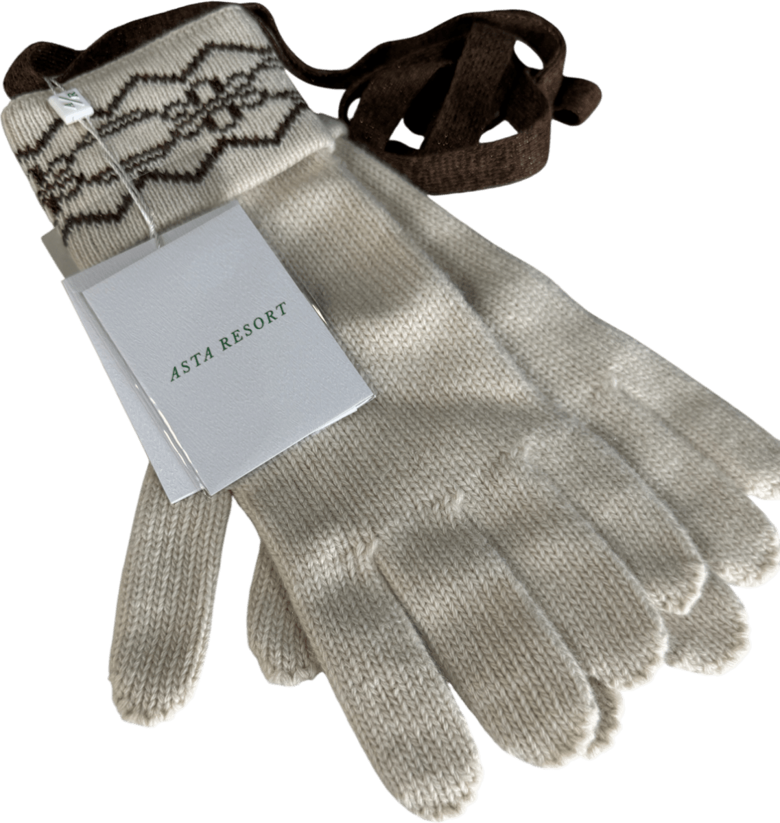Asta Resort Beige Jemima Wool / Cashmere Blend Gloves - Ecru/cabin Brown - Reliked