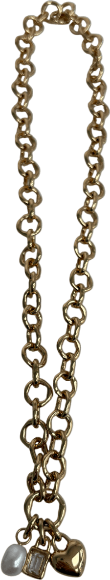 Astrid & Miyu Molten Link Gold Chain Necklace With 3x Charms - Reliked