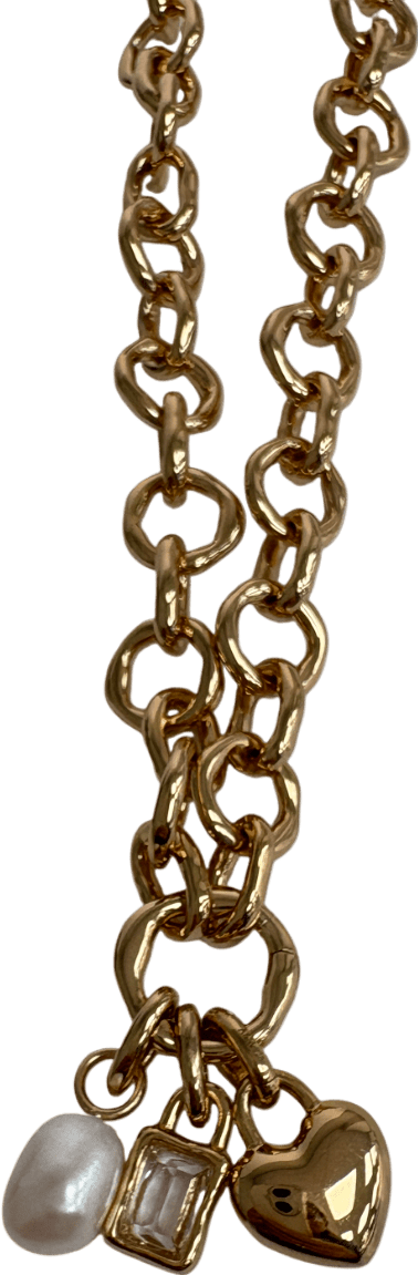 Astrid & Miyu Molten Link Gold Chain Necklace With 3x Charms - Reliked