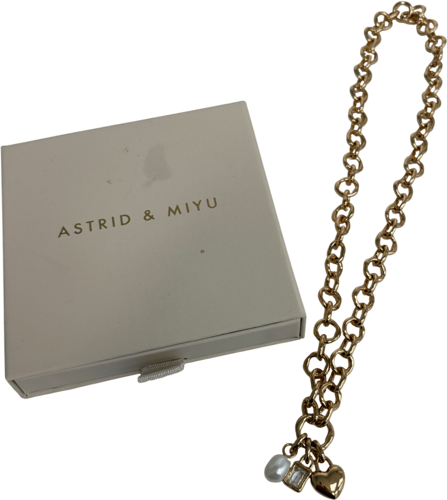 Astrid & Miyu Molten Link Gold Chain Necklace With 3x Charms - Reliked