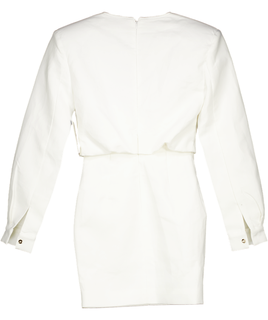 Atelier Ninety FIve White Long Sleeve Mini Dress With Shoulder Pads UK XS - Reliked