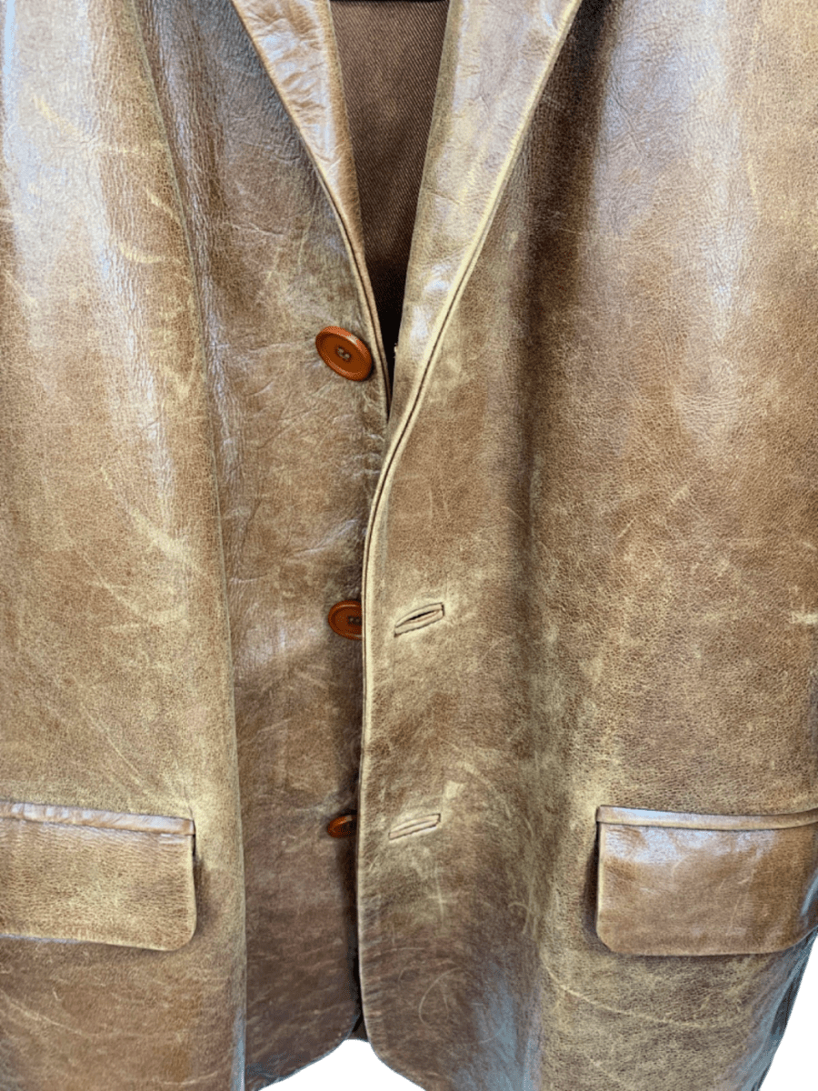 Attraction Brown Leather Blazer UK L - Reliked