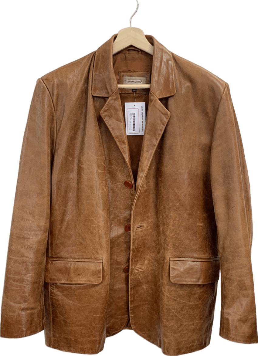 Attraction Brown Leather Blazer UK L - Reliked