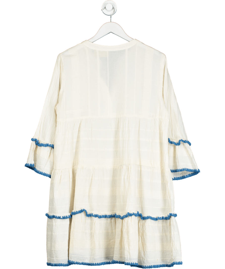 August Resortwear Cream / Blue Tiered Cover Up Dress UK S/M - Reliked