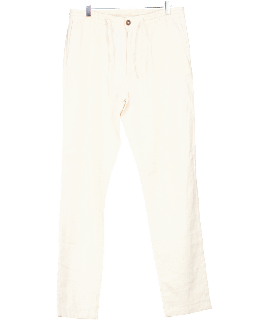 Aurelien Beige Linen Seaside Trousers UK S - Reliked