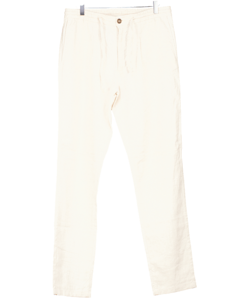 Aurelien Beige Linen Seaside Trousers UK S - Reliked