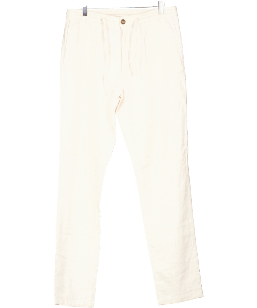 Aurelien Beige Linen Seaside Trousers UK S - Reliked