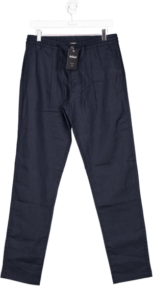 Aurelien Navy Blue Linen Seaside Trousers UK S