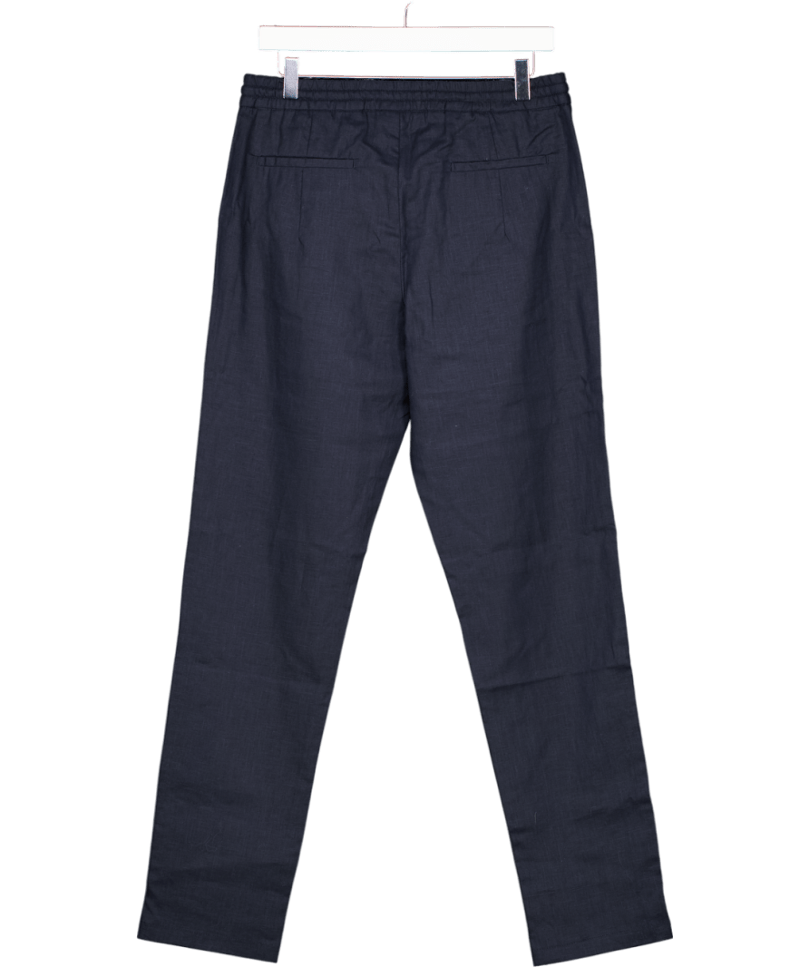 Aurelien Navy Blue Linen Seaside Trousers UK S - Reliked