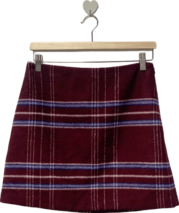 Avenue Burgundy Checkered Mini Skirt UK 10 - Reliked