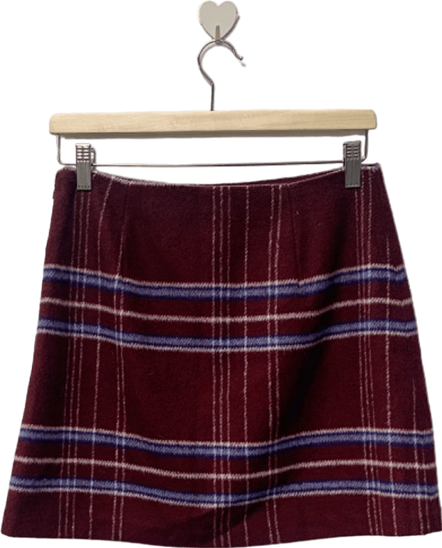Avenue Burgundy Checkered Mini Skirt UK 10 - Reliked