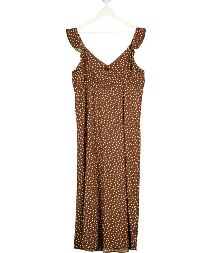NEW LOOK Brown Ruffle Strap Polka Dot Midi Dress UK 18