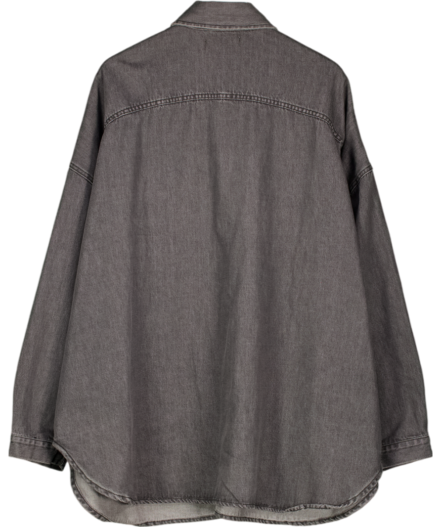 The Frankie Shop Grey Wash Denim Dallas Oversized Denim Shirt UK XS/S
