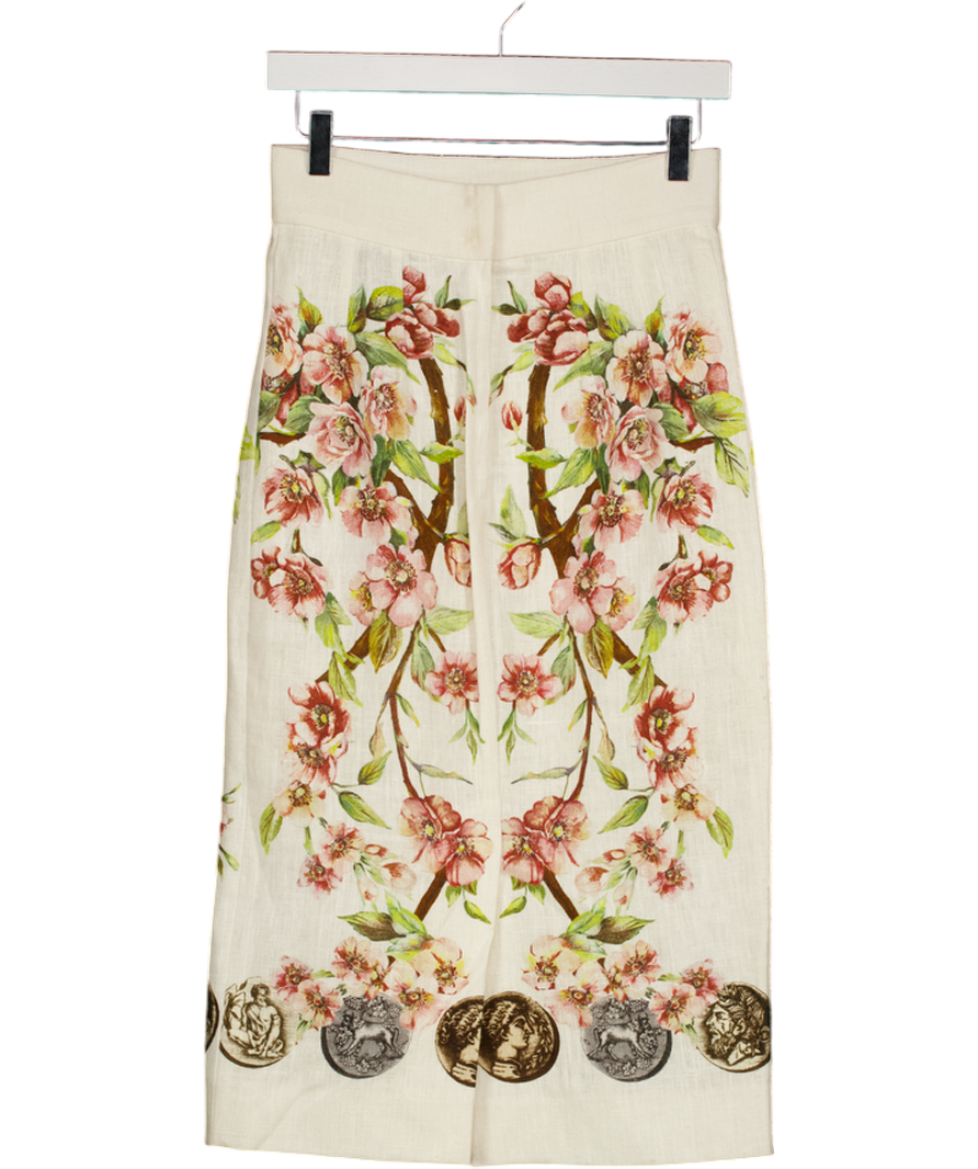 DOLCE & GABBANA Cream Floral Linen Pencil Skirt It40 UK 8