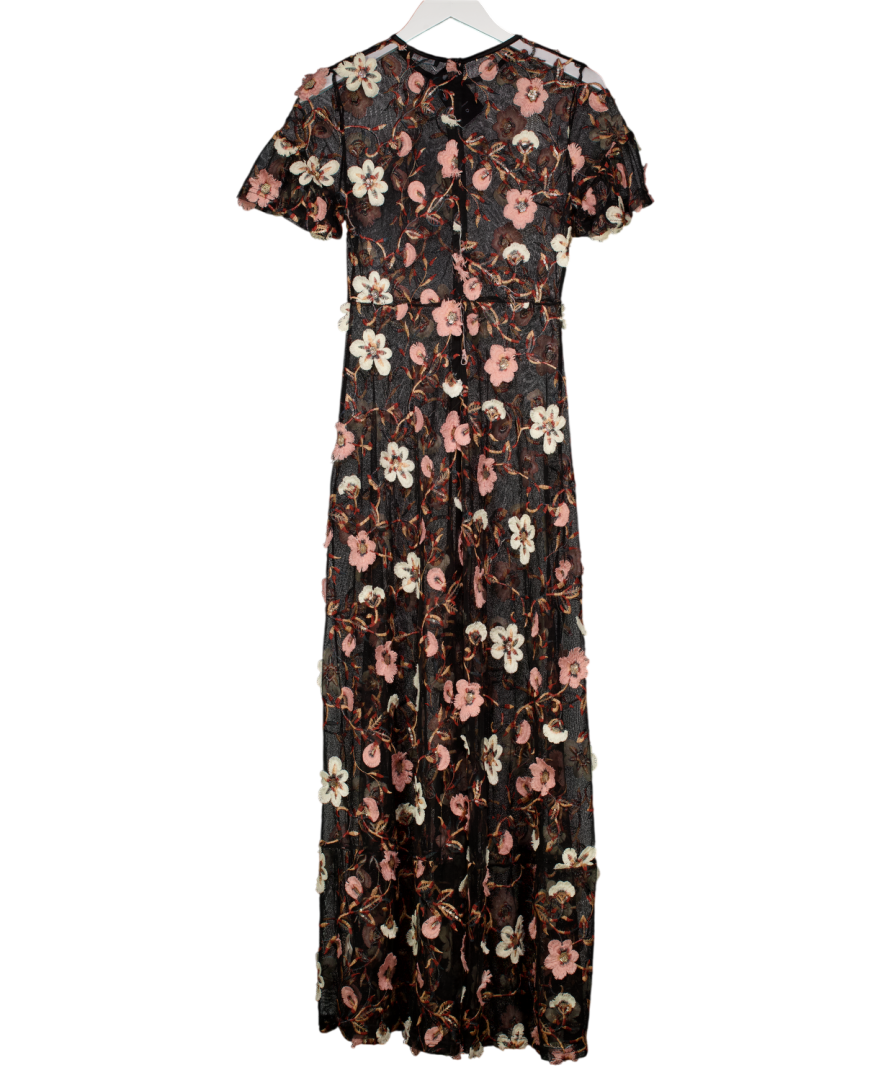 I saw it first Black Maxi Embroidered Floral Mesh Dress UK 10