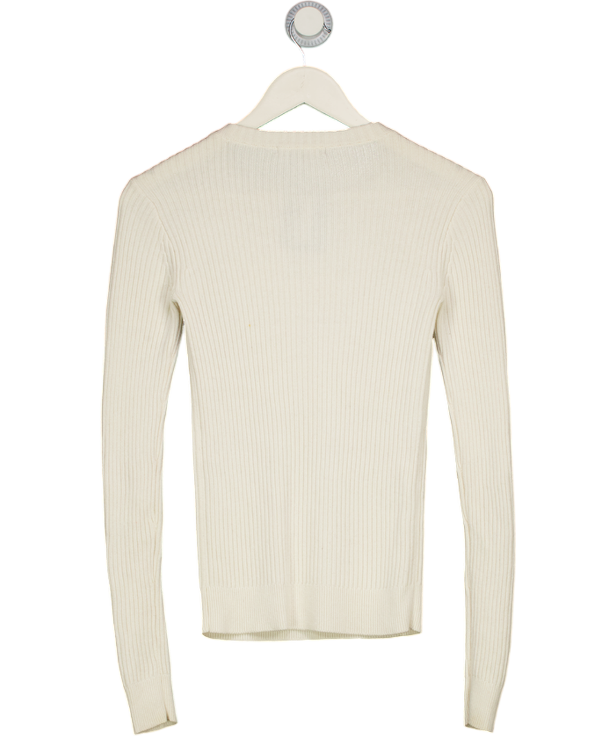 MAJE Ecru White Ribbed Button Detail Jumper Sz1 UK 8