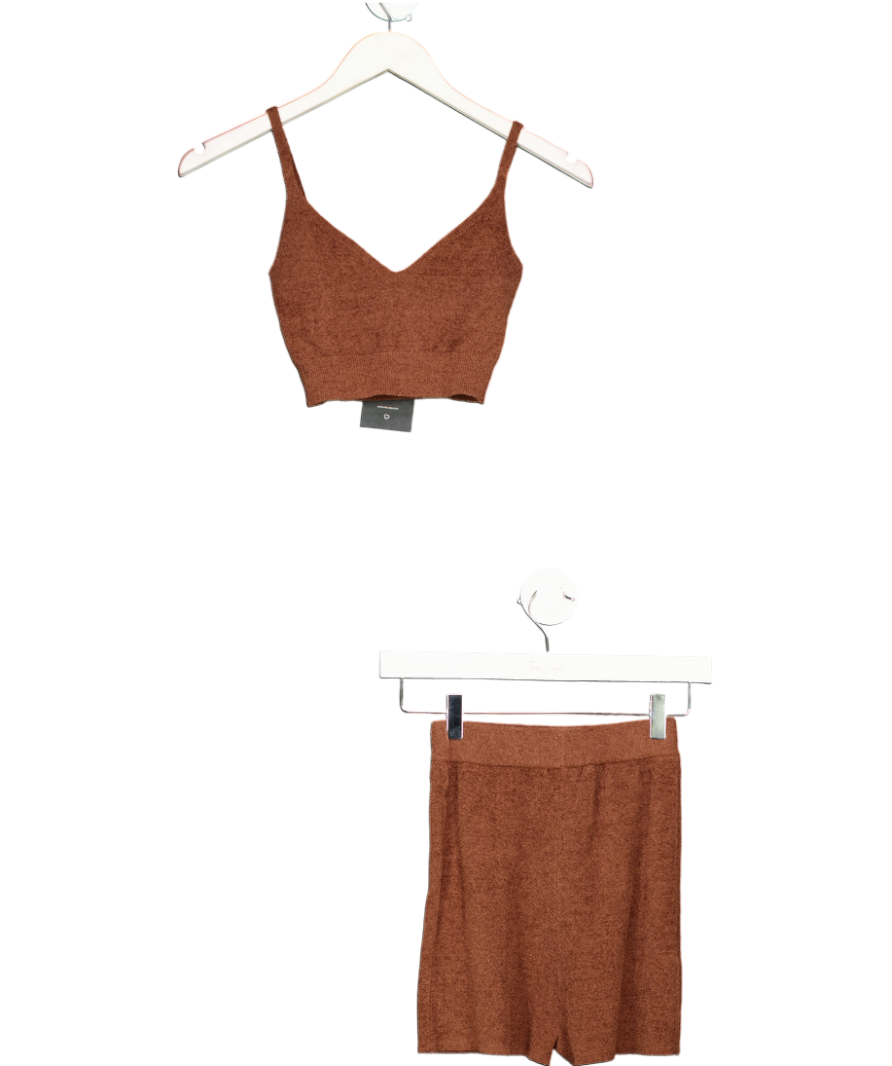 PROBLEM NO PHOTOS -House of CB Brown Fluffy Knit Crop Top And High Waisted Shorts UK XS