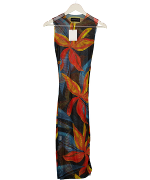 LOUISA BALLOU Orange Heat Wave Print Sheer Mini Dress UK S