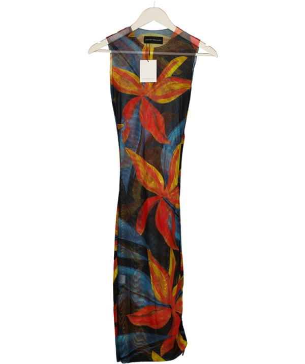 LOUISA BALLOU Orange Heat Wave Print Sheer Mini Dress UK S